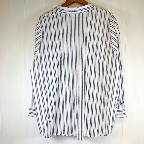 Woman Within Button Up Top Sz 26/28 2XL100% Cotton French Blue Striped‎ Career - Picture 6 of 9